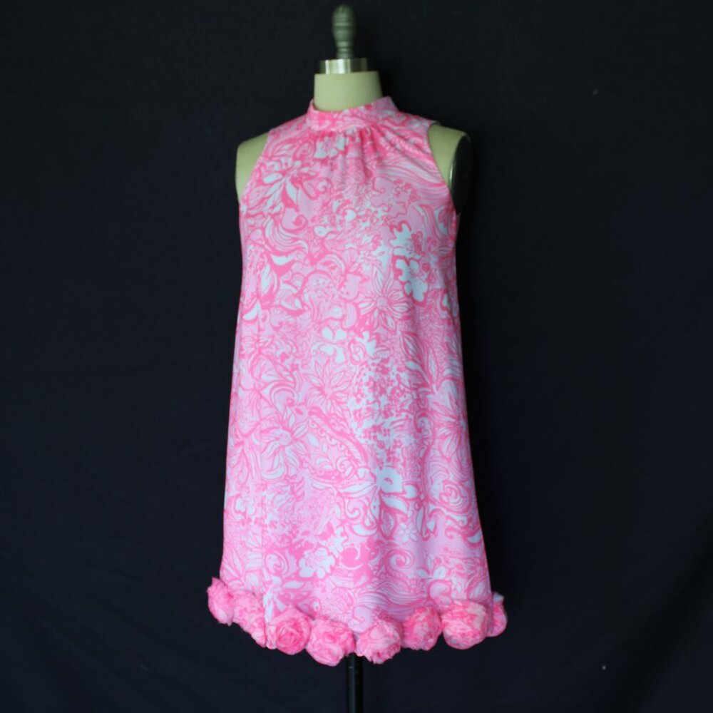 Lilly Pulitzer Linda dress Pink tropics Bunny hop Rose tunic swing rosette mod - Picture 2 of 11